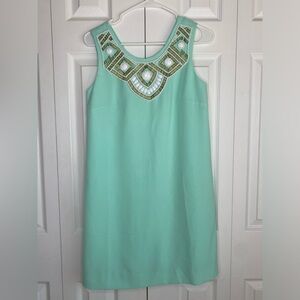 Lilly Pulitzer Shift Sabrina Dress Mint Green Beaded Back Full Zip Sz XS
